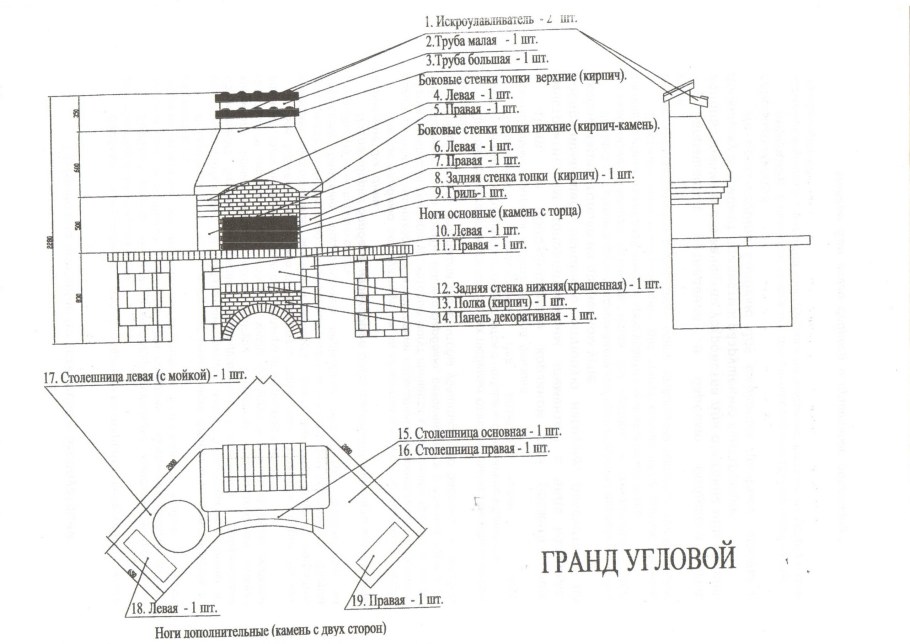 Угловая печь чертеж с мангалом