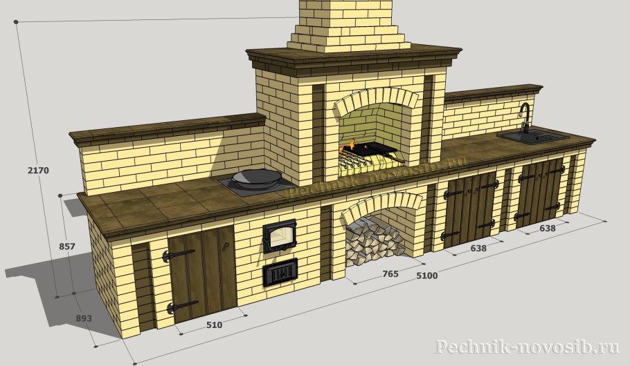 Шестиугольная беседка с мангалом чертеж