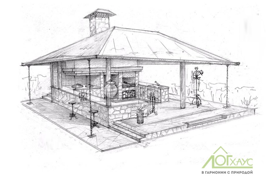 Беседка для дачи с мангалом 3х4 чертеж