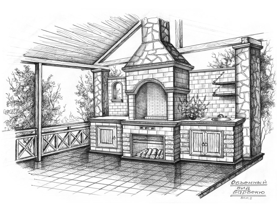 Эскизы барбекю из кирпича