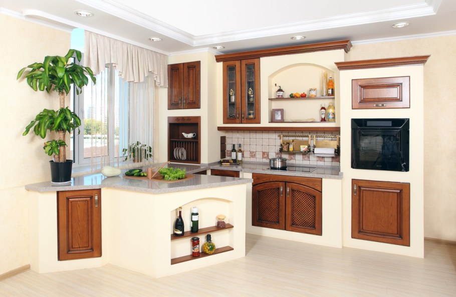 Кухонный гарнитур для маленькой кухни оранжевый