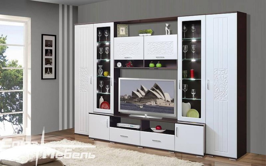 Стенка Оскар белый глянец Союз мебель