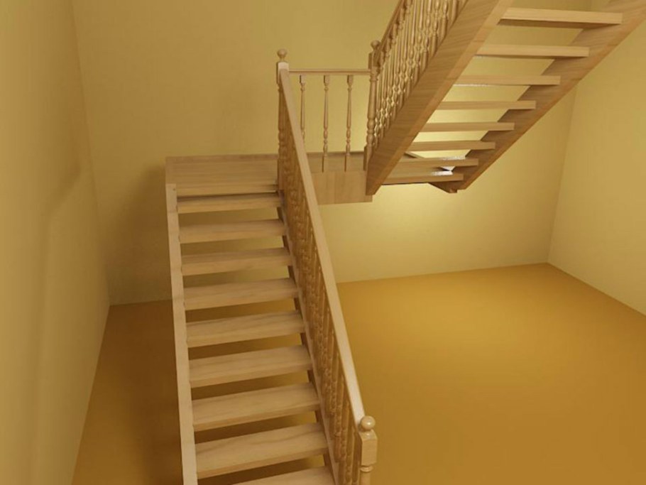 Лестница на второй этаж двухмаршевая с площадкой 180 градусов