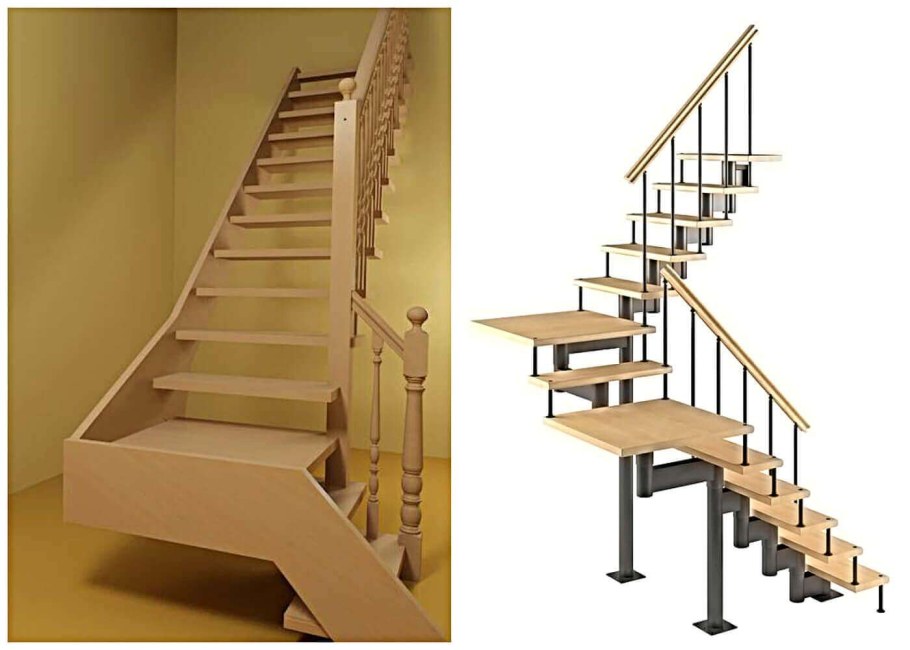 Лестница на косоурах с поворотом на 180 с площадкой