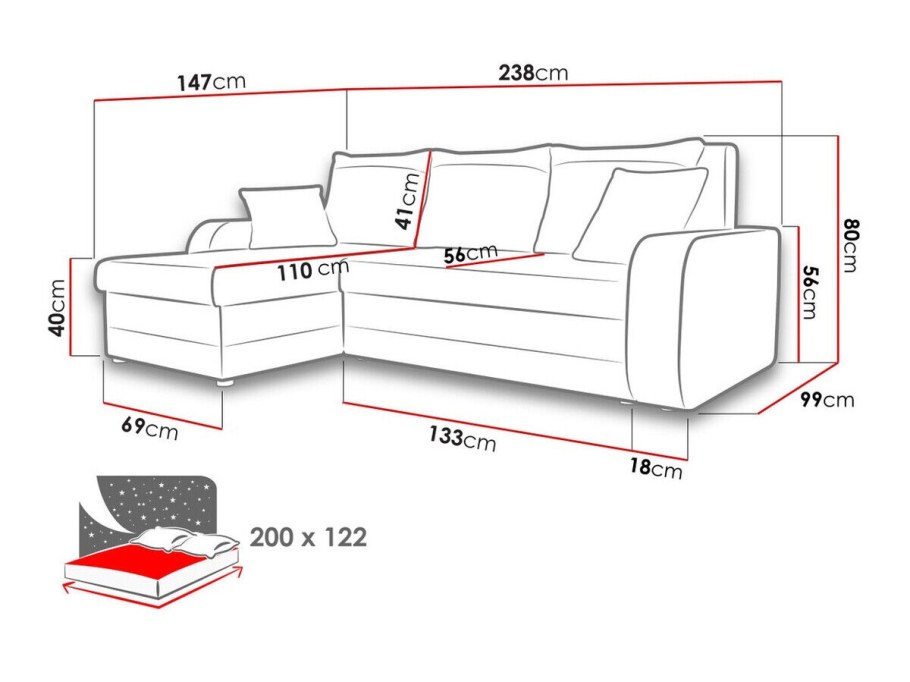 Угловой диван размер спального места 200х180