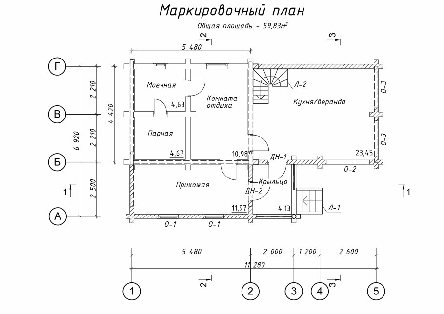 Проект пристройки к дому из бруса чертеж