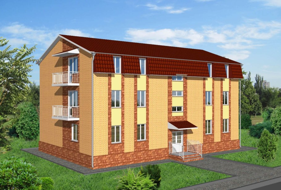 Фасады трехэтажных домов