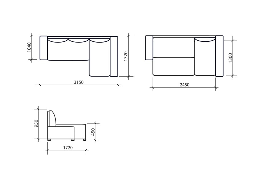 Габариты раскладного углового дивана