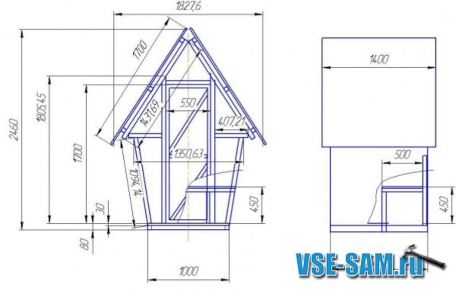 Дачный туалет Теремок чертежи Размеры