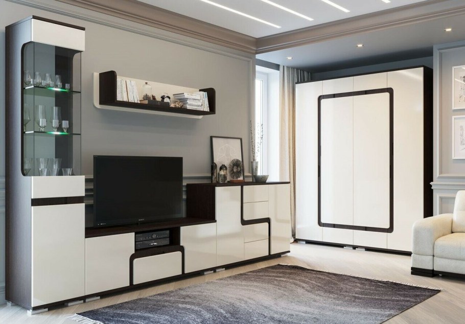 Гостиная Горизонт Ненси-1 венге/белый глянец