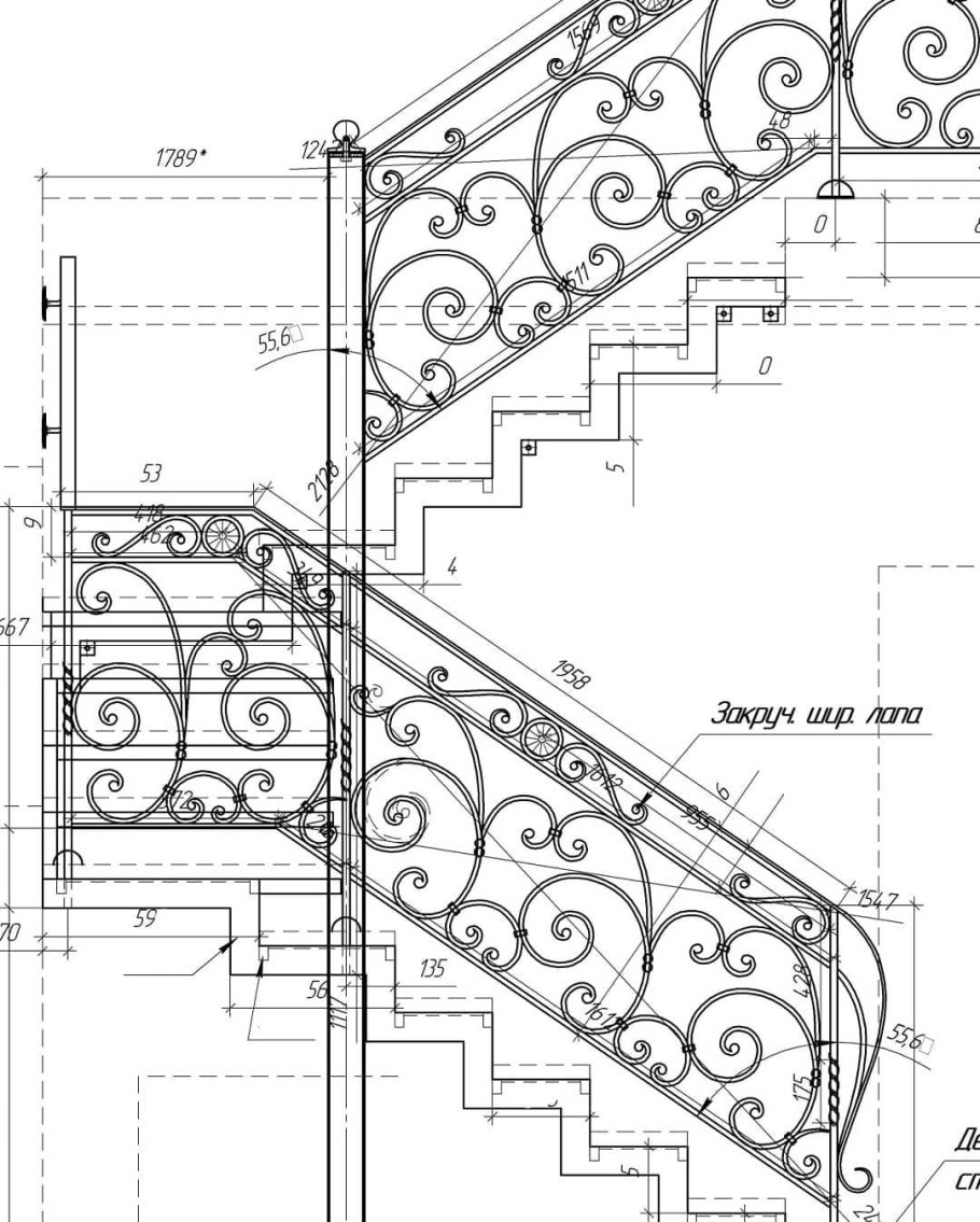 Ограждение лестничных маршей чертеж