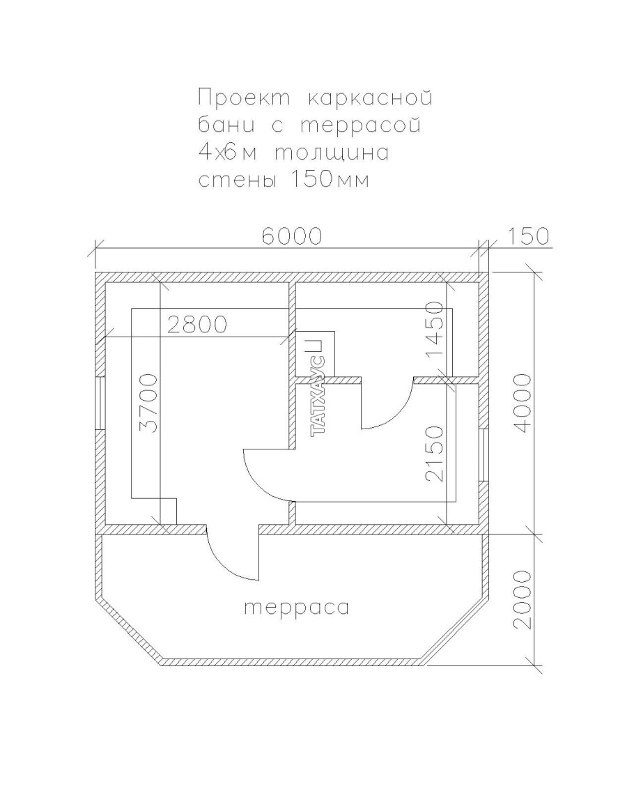 Чертеж каркасной бани 4х5
