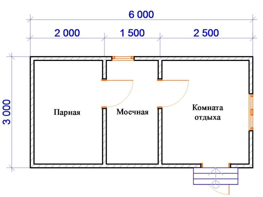 Чертеж каркасной бани 3х5