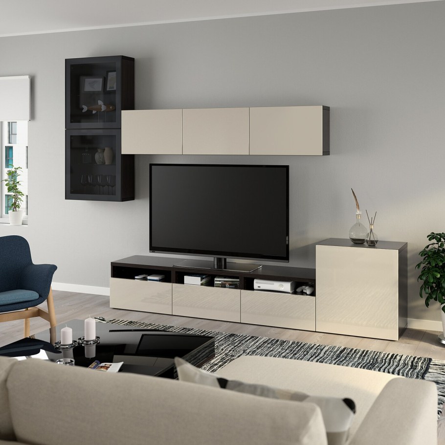 БЕСТО шкаф для ТВ, комбин/стеклян дверцы