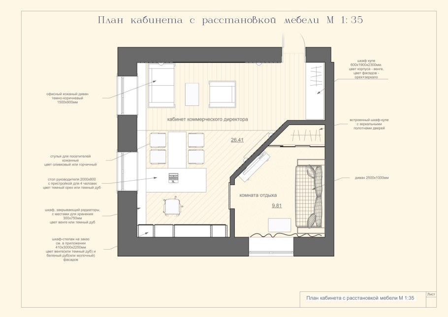 Кабинет директора планировка