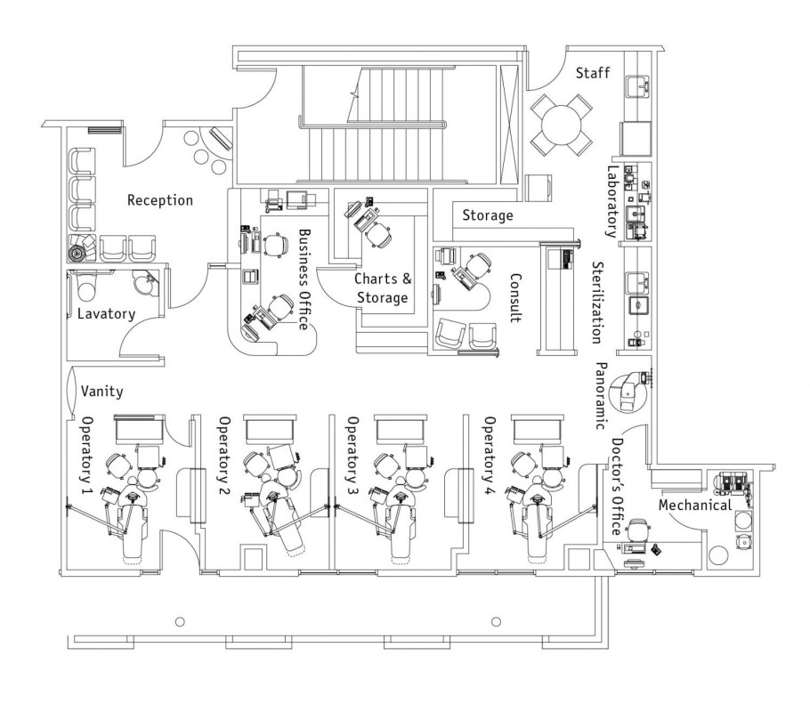 Планировка стоматологического кабинета на 3 кресла