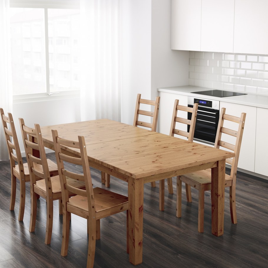 СТУРНЭС раздвижной стол, морилка,антик, 147/204x95 см