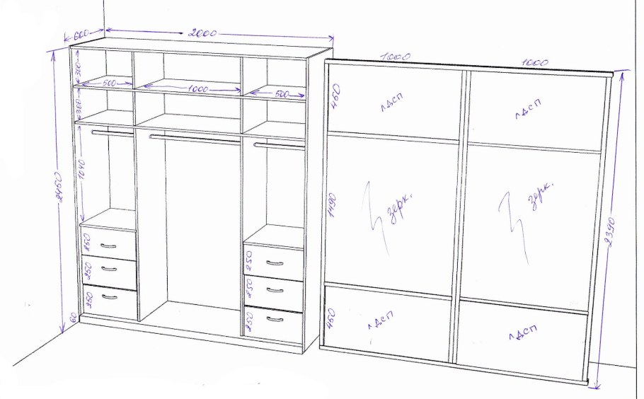 Шкаф купе чертеж в про100