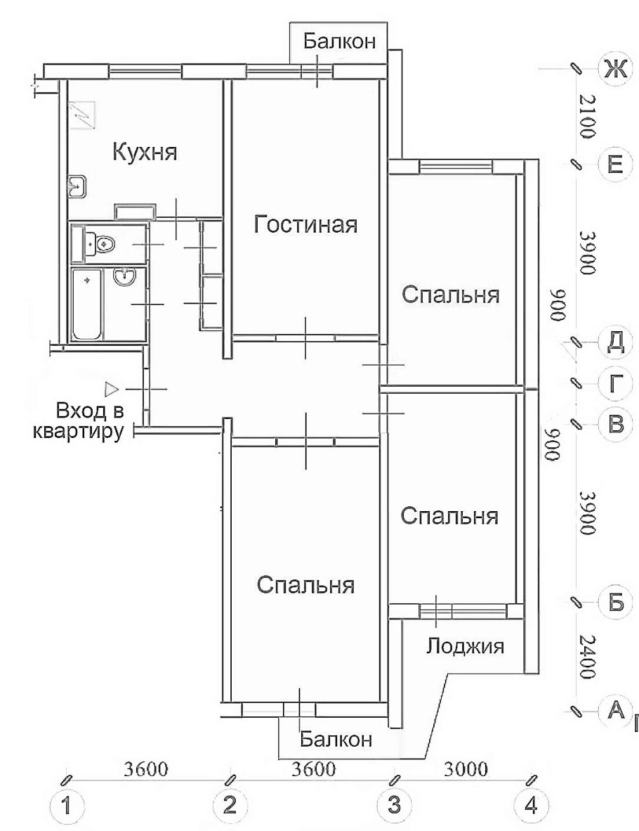 Перепланировка в четырехкомнатной квартире 9 этажка