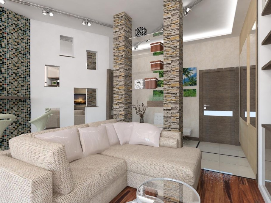 Зонирование прихожей и гостиной