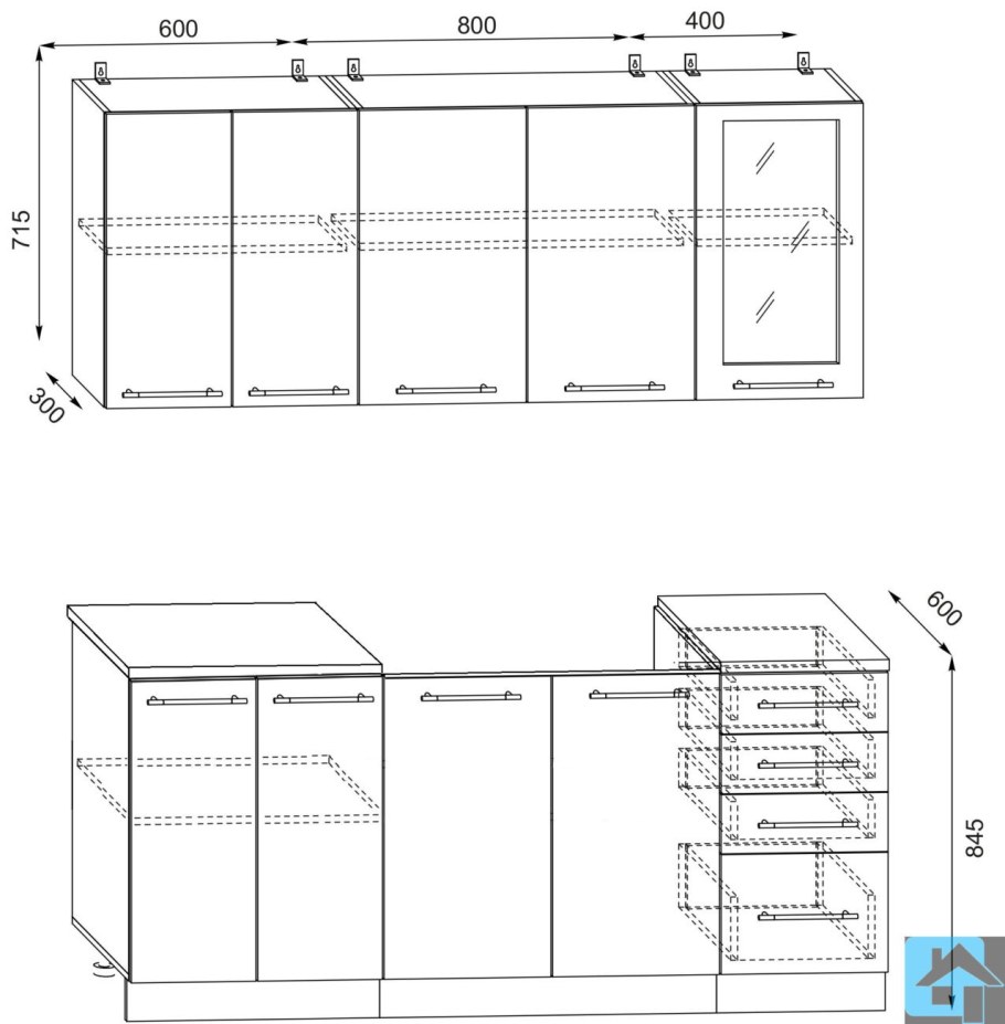 Стандартная высота верхних кухонных шкафов Селена 205
