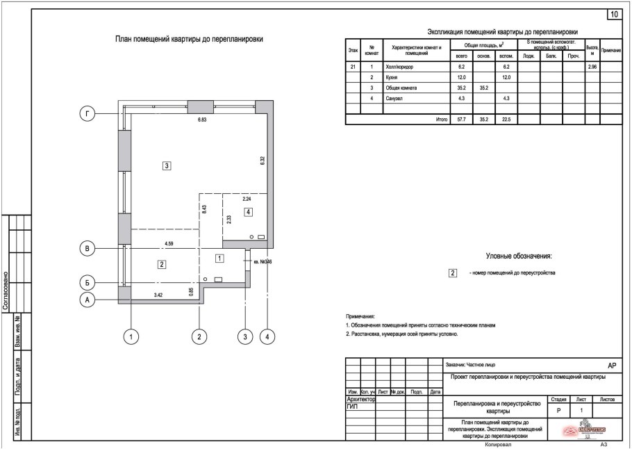 Чертеж перепланировки квартиры для БТИ