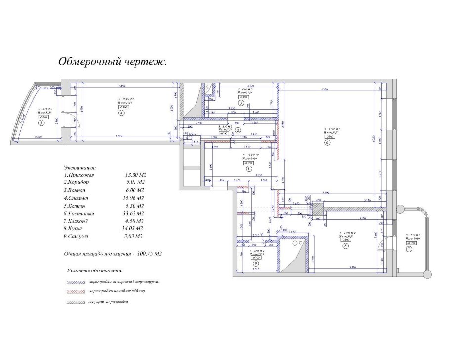Обмерочный чертеж помещения
