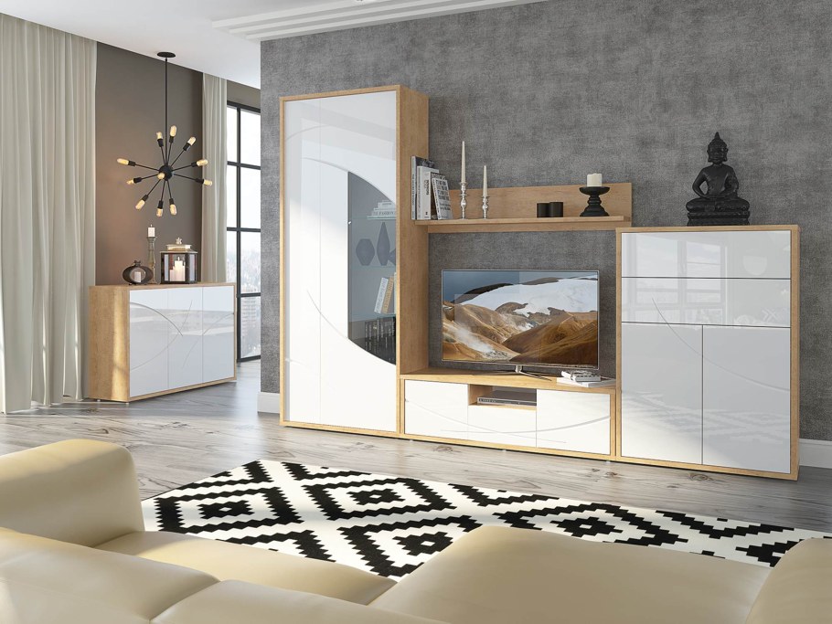 Гостиная Мадейра белый глянец модульная