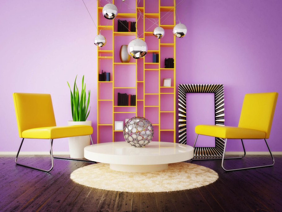 Сиреневый и желтый в интерьере