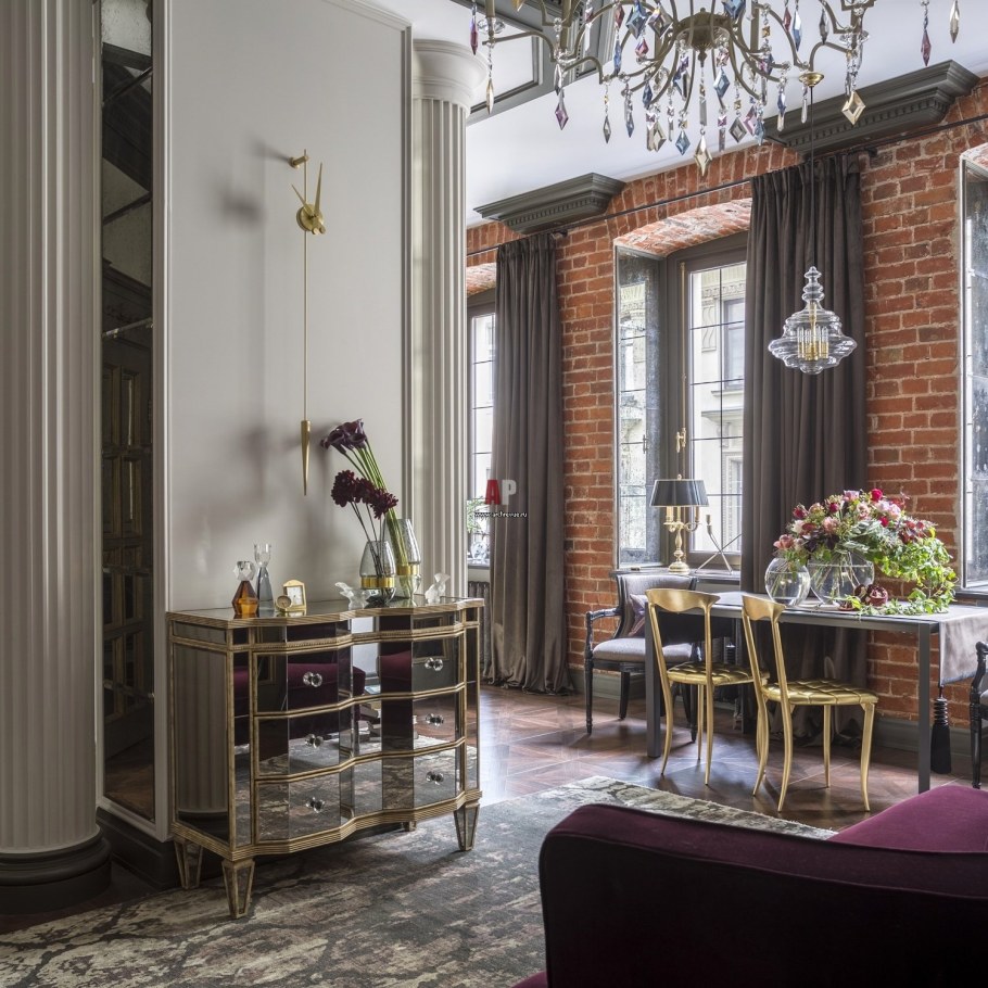 Гостиная арт деко с лофтом