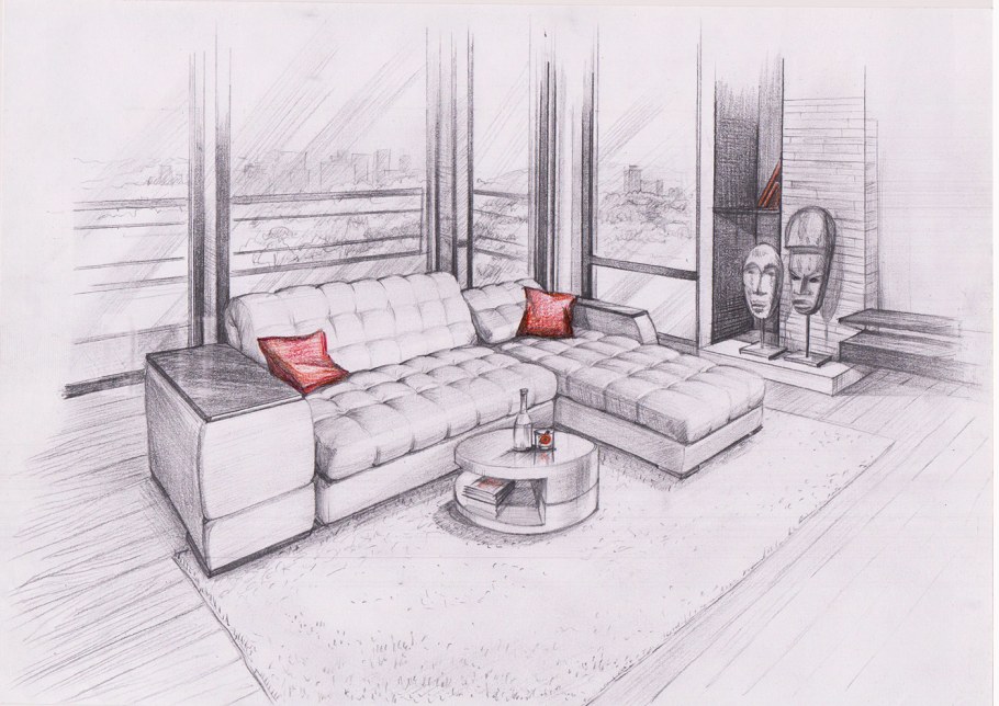 Перспектива комнаты вид сверху сбоку