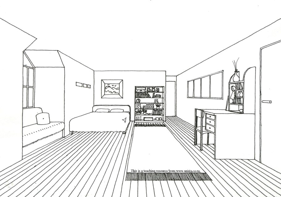 Эскиз комнаты в перспективе