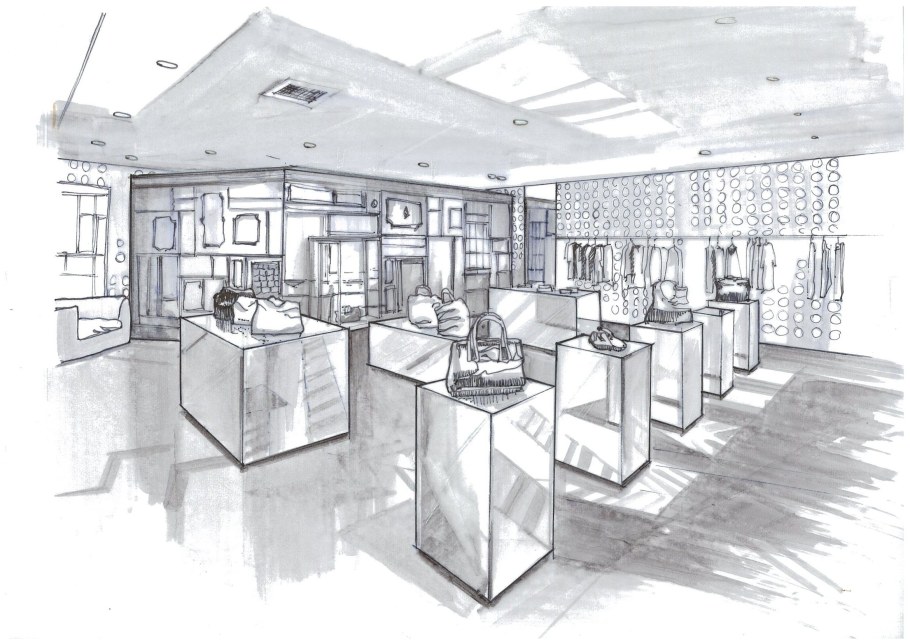 Эскиз гостиной комнаты карандашом