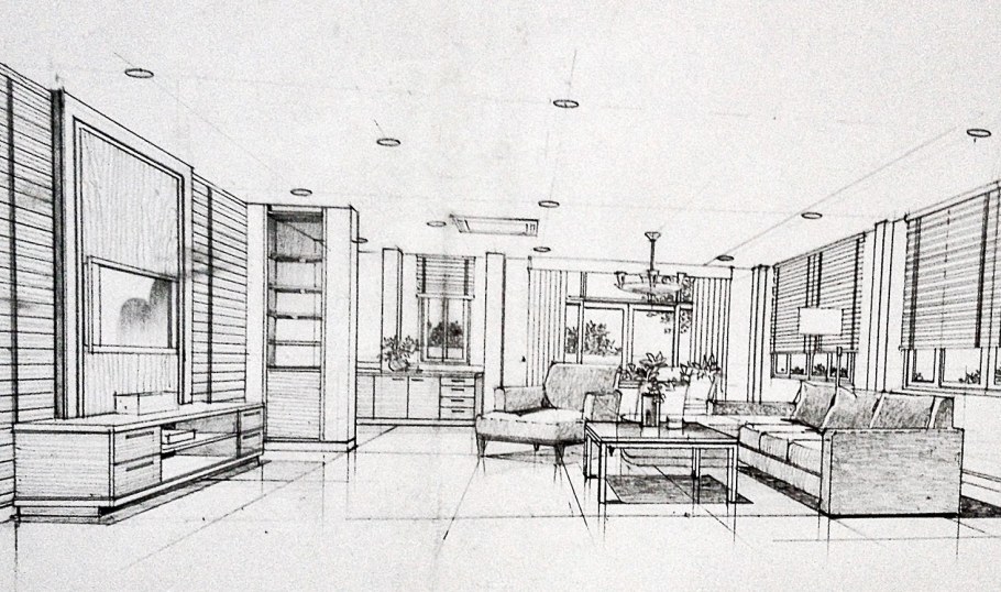 Комната в стиле Минимализм карандашом