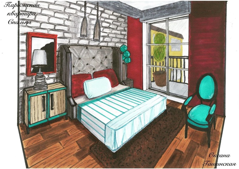 Скетч интерьера фронтальная перспектива