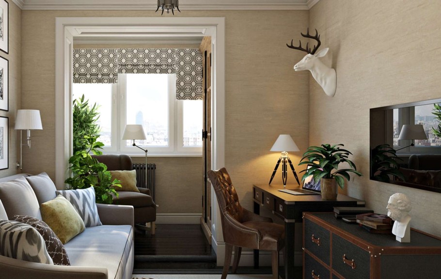 Рабочее место в гостиной в классическом стиле