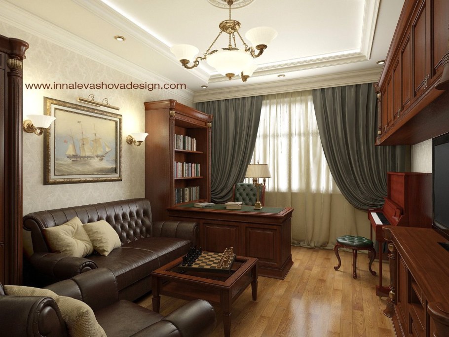 Интерьер домашнего кабинета с диваном