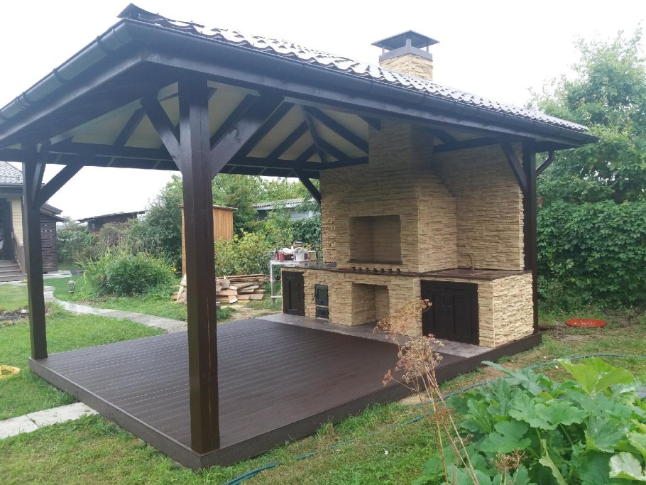 Беседка с мангалом из кирпича 5 на 5 метров