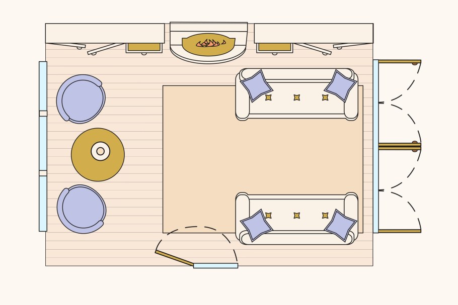 Планировка комнаты с угловым диваном