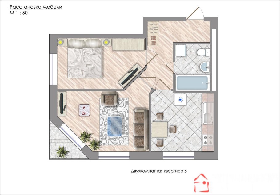Планировка однокомнатной квартиры 40 кв.м п44