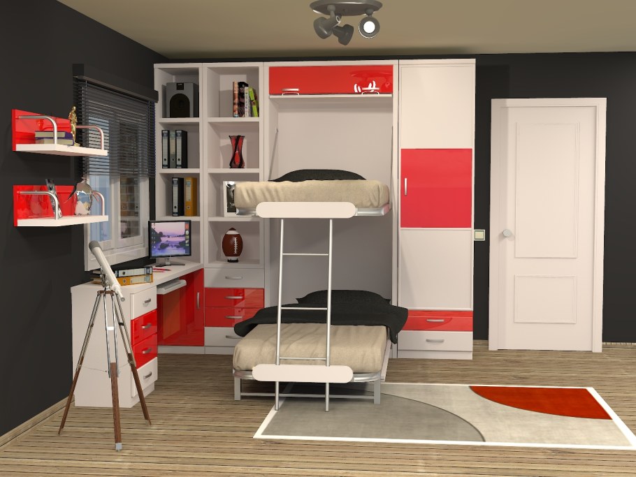 Откидная двухъярусная кровать встроенная в шкаф