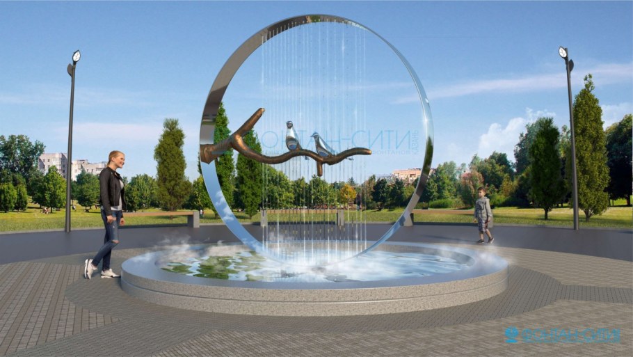 Современный фонтан в парке