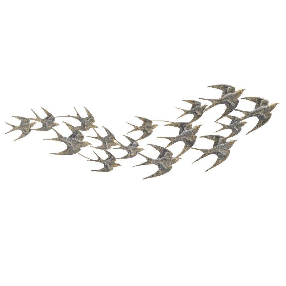 Панно настенное из металла серое стая ласточек