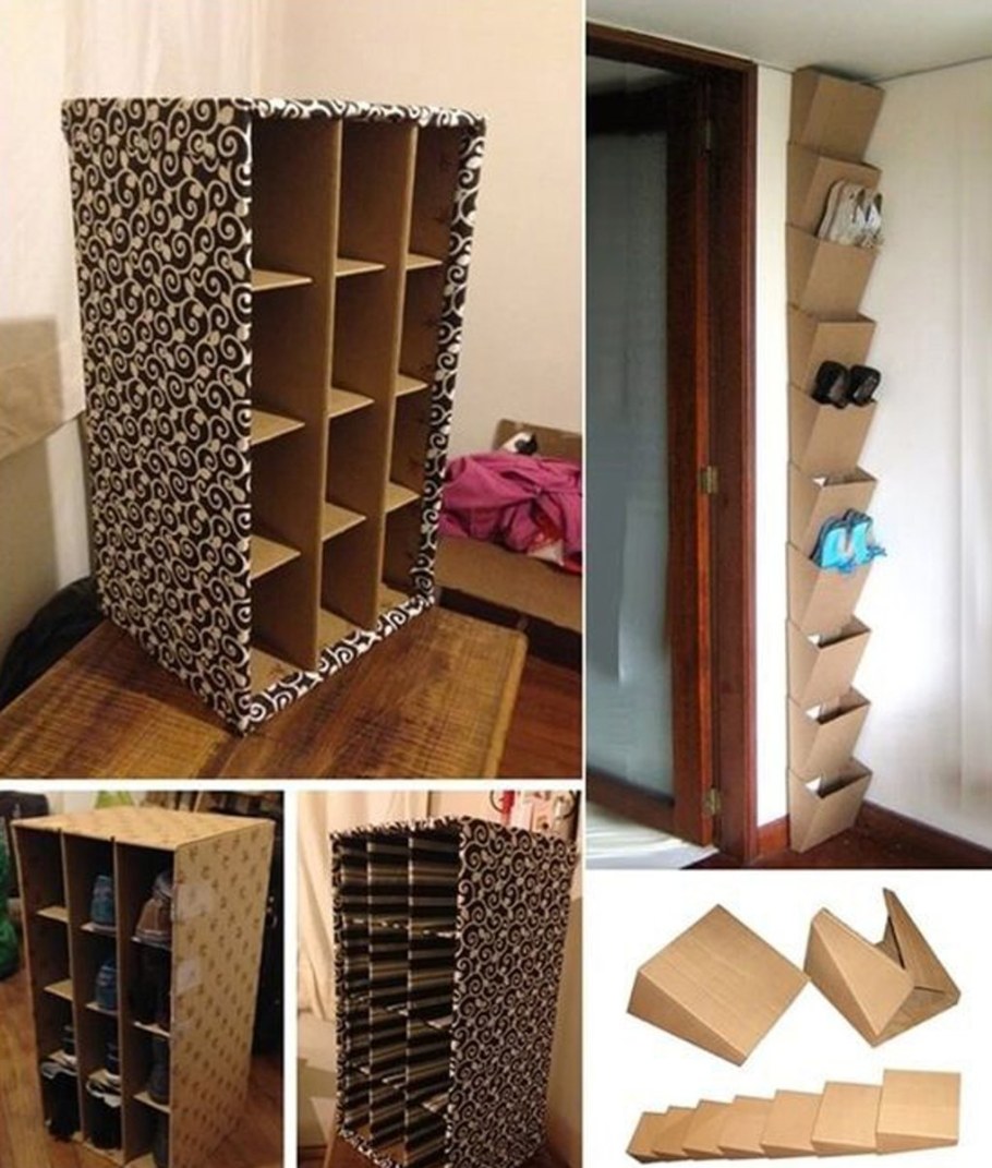 Полка для обуви из картонных коробок