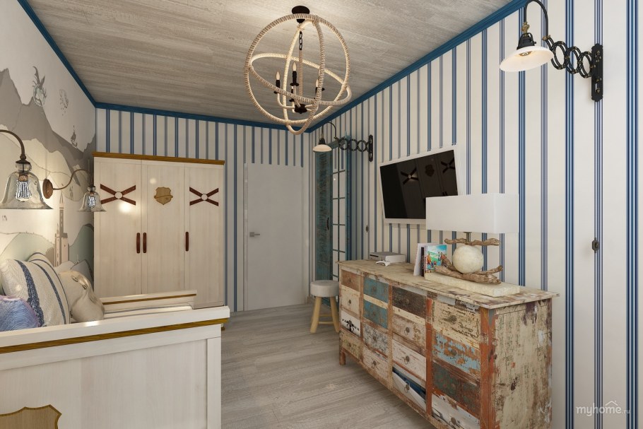 Комната в морском стиле в деревянном доме