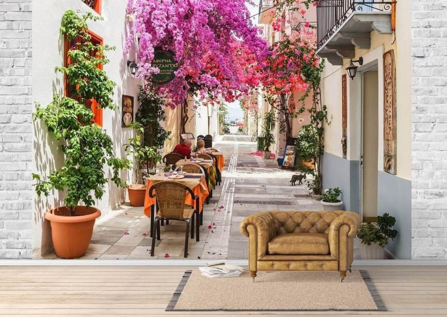 Фрески улочки Италии с кафе