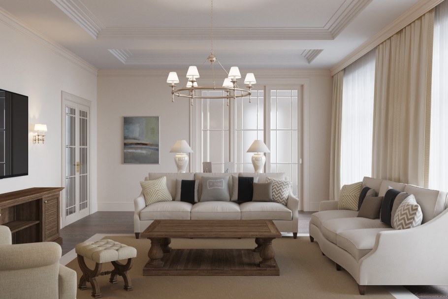 Симметричная расстановка мебели в гостиной