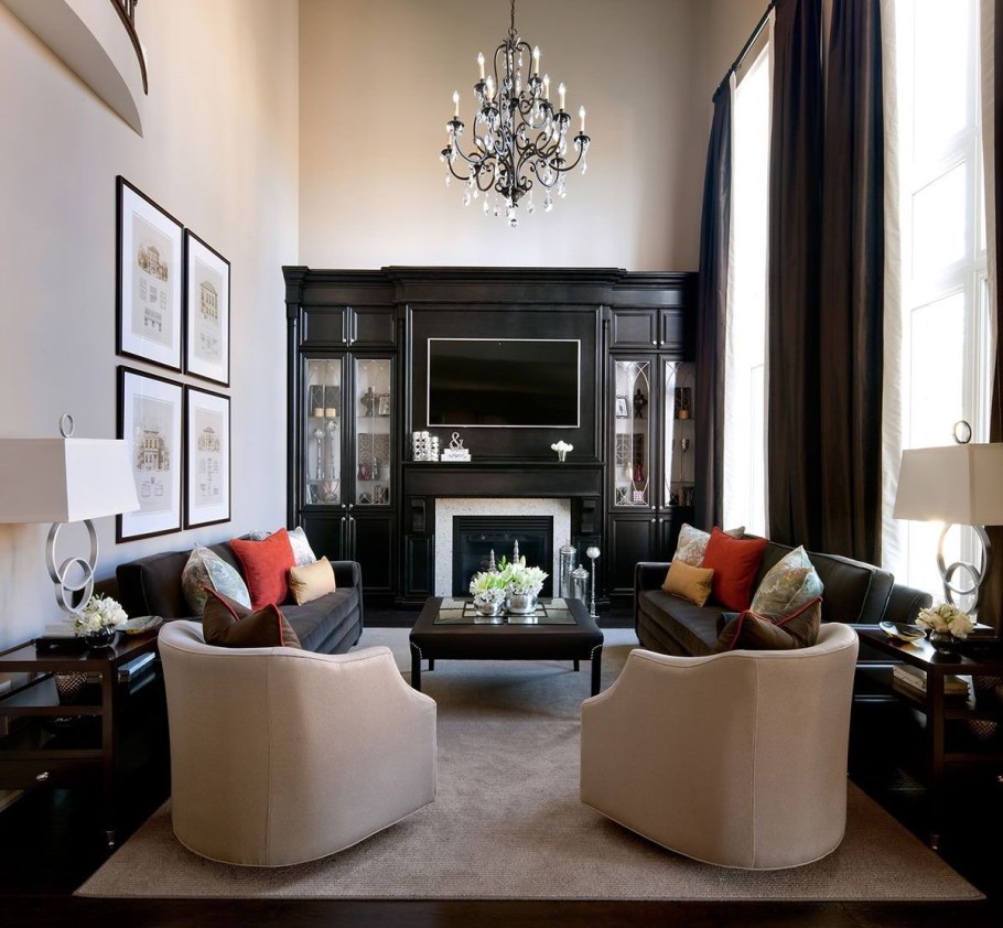 Интерьер прямоугольной гостиной