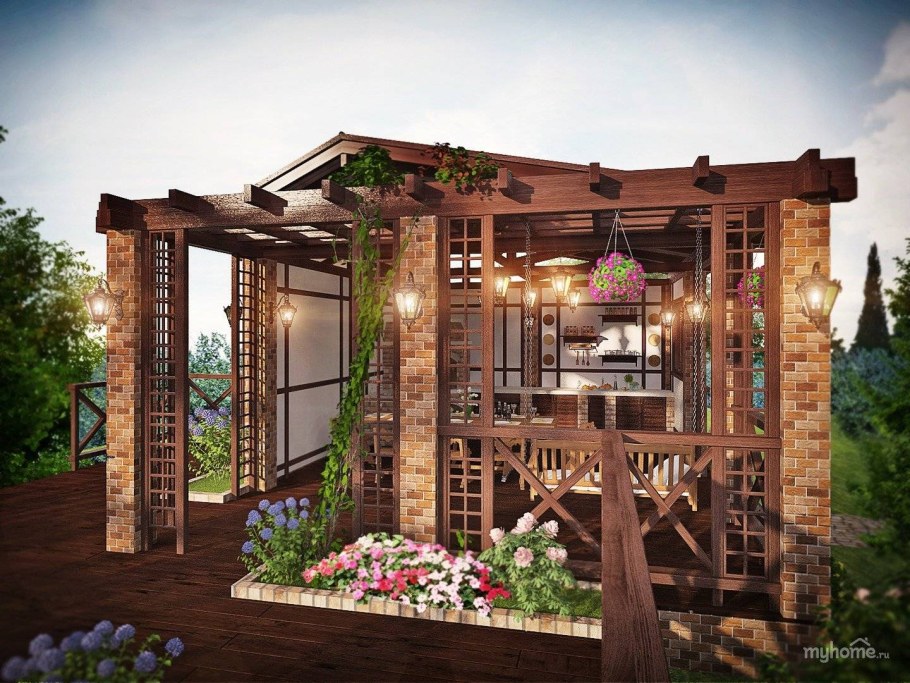 Беседка пергола парк металл дерево