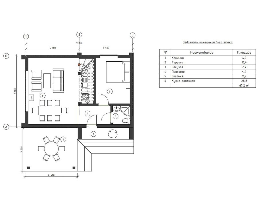 Чертеж дачного домика 3х4